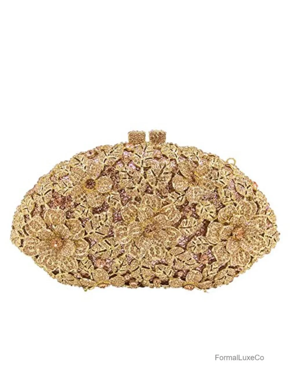 Crystal Minaudière Clutch with Detachable Chain Straps, Rhinestone Evening Bag